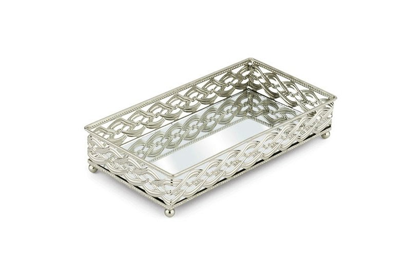 Bandeja Luxo Francesa Retangular Cromado P 24cm x 13cm x 4,5cm - Ela Decora