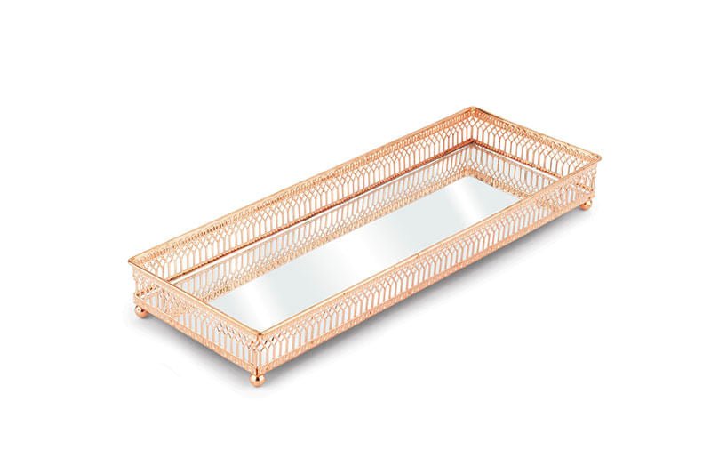 Bandeja Luxo Italiana Retangular Rose Gold M 34,5cm x 12,5cm x 4,5cm - Ela Decora