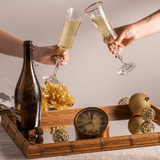 Bandeja Madeira Bambu com Vidro e Sisal Natural 38 x 24 cm - Ela Decora