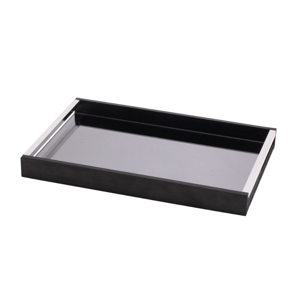 Bandeja Madeira Com Espelho Naturals Black Preta 45 x 30 cm - Ela Decora