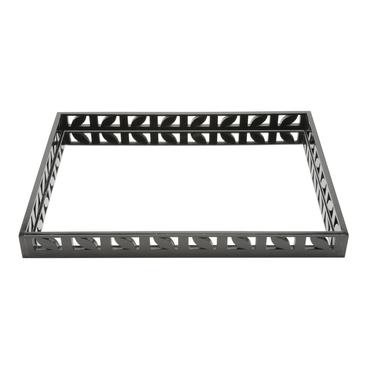 Bandeja Madeira Laqueada Preta Com Espelho - 47 x 34 x 5 cm - Ela Decora