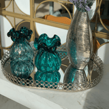 Bandeja Oval em Metal com Espelho Prata - 36cm - Ela Decora