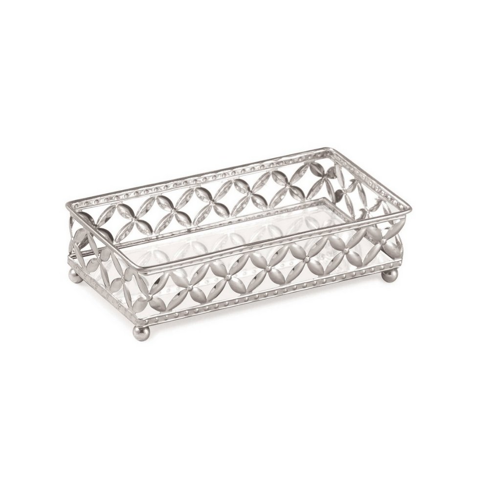 Bandeja Prata em Metal Retangular com Interior Espelhado - 18 cm - Ela Decora