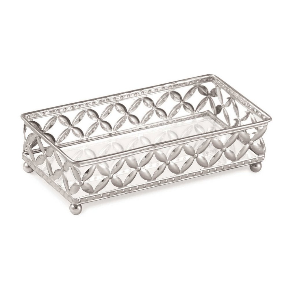 Bandeja Prata em Metal Retangular com Interior Espelhado - 24 cm - Ela Decora