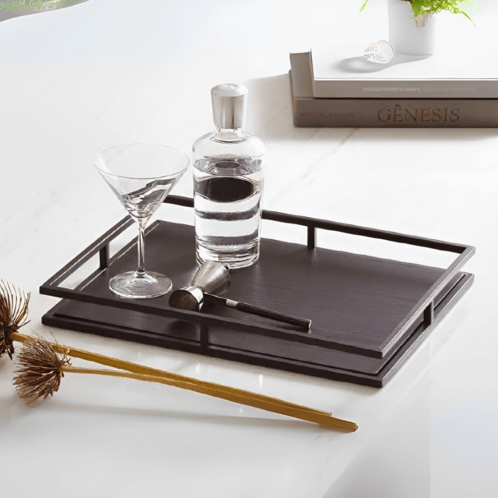 Bandeja Preta Em Madeira E Metal 36 Cm - Ela Decora