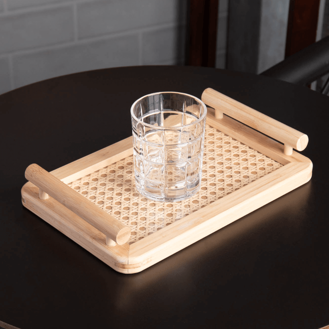 Bandeja Retangular com Alças de Madeira