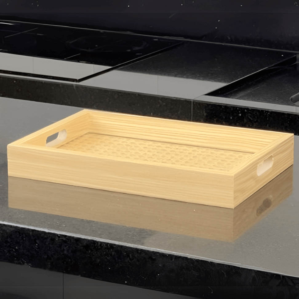 Bandeja Retangular de MDF com Fundo Vidro Trelica 30cm - Ela Decora