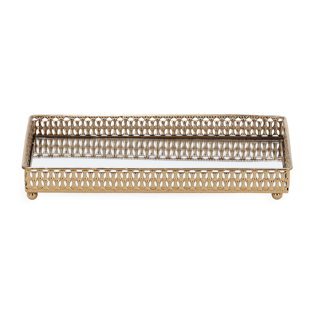 Bandeja Retangular de Metal Espelhada Dourada 24cm - Ela Decora