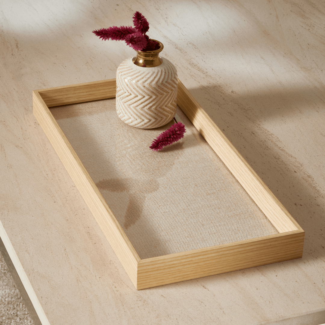 Bandeja Retangular em MDF com Linho 45cm - Ela Decora