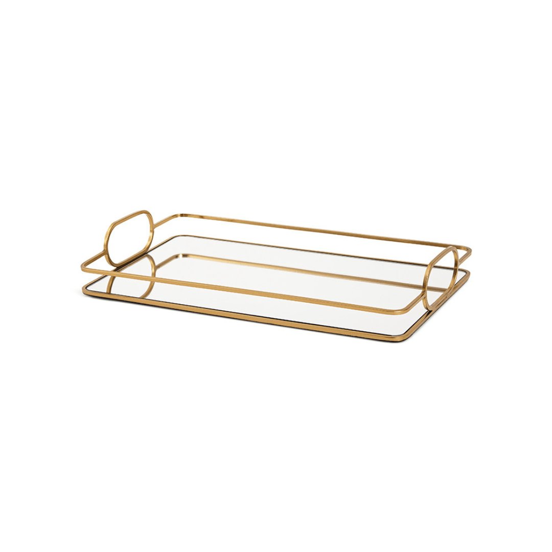 Bandeja Retangular Pequena em Metal Espelhada Dourada 36,5cm - Ela Decora