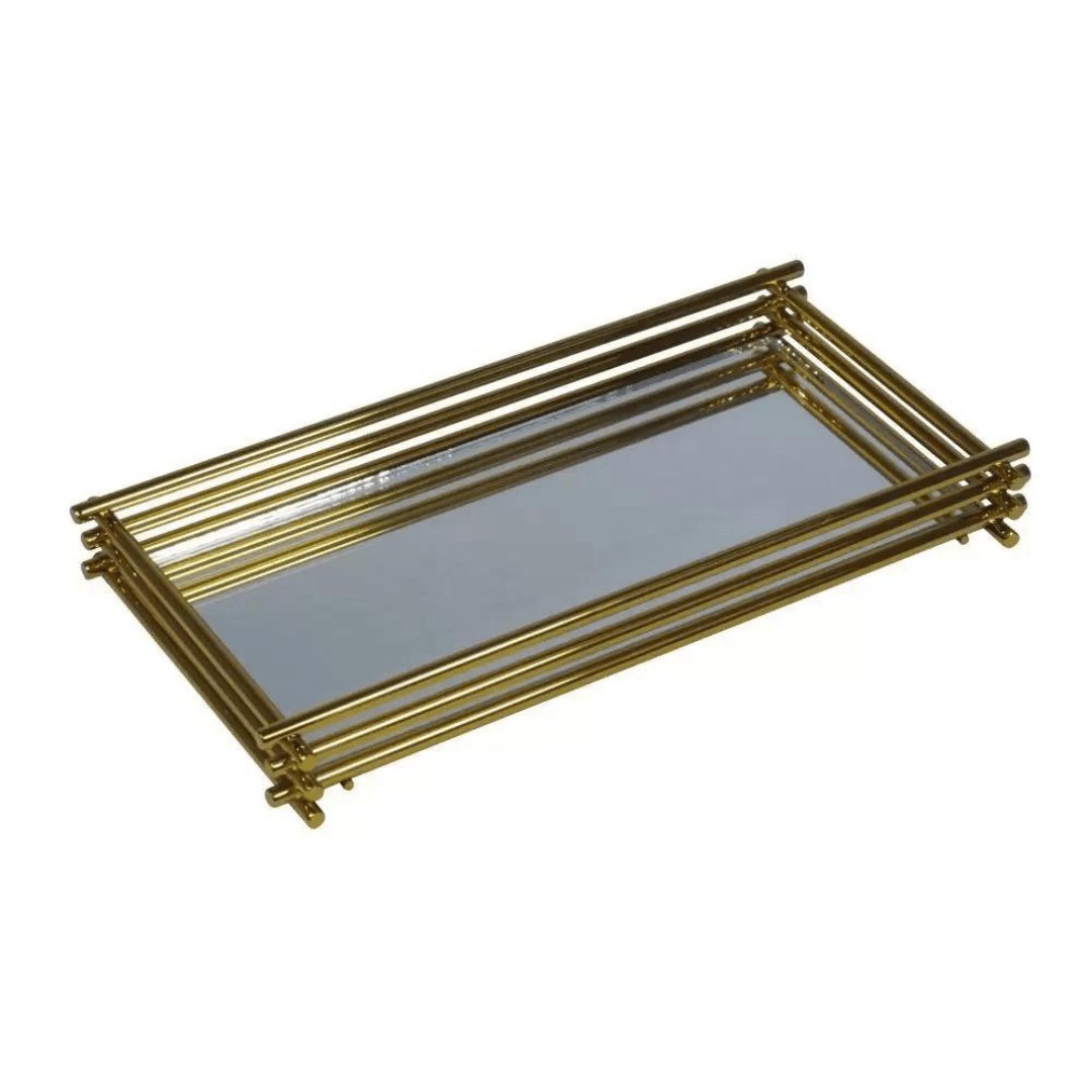 Bandeja Wire 15 X 25 Cm Com Espelho Dourada - Ela Decora