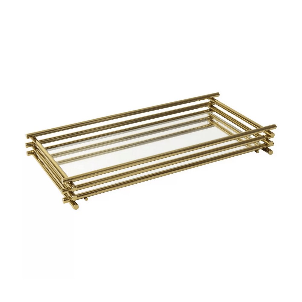 Bandeja Wire Com Espelho Dourada - 10 X 20 cm - Ela Decora