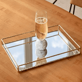 Bandeja Retangular Metal Espelhada Dourada 21,5cm