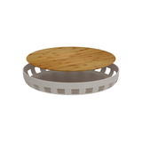 Bandeja Redonda Lume Plástico e Bambu Bege 35cm