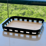 Bandeja Retangular Lume Plástico e Bambu Preta 35,5cm