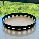 Bandeja Redonda Lume Plástico e Bambu Preta 35cm