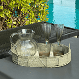 Bandeja Oval de Palha Cestaria com Base de Madeira Verde 45cm