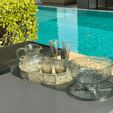 Bandeja Oval de Palha Cestaria com Base de Madeira Verde 45cm