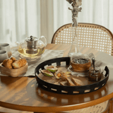 Bandeja Redonda Lume Plástico e Bambu Preta 35cm