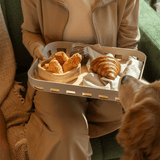 Bandeja Retangular Lume Plástico e Bambu Bege 35,5cm