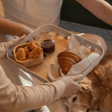 Bandeja Retangular Lume Plástico e Bambu Bege 35,5cm