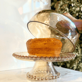 Boleira Prato para Bolo Petisqueira Pearl de Cristal com Pé e Tampa Âmbar 31cm x 25cm - Ela Decora