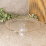 Prato para Bolo Boleira com Pé Radial em Cristal Fio de Ouro 32cm