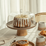 Prato para Bolo Boleira Lume Bege em Bambu com Tampa 27,5cm