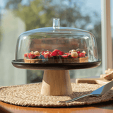 Prato para Bolo Boleira Lume Preto em Bambu com Tampa 27,5cm