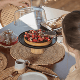 Prato para Bolo Boleira Lume Preto em Bambu com Tampa 27,5cm