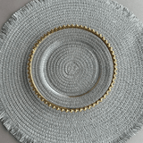 Prato Sobremesa Cristal com Borda Bolinha Dourada Pearl - 20 cm