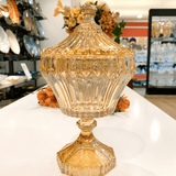 Bomboniere com Pé de Cristal de Chumbo Renaissance Âmbar 20cm - Ela Decora