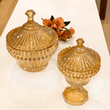 Bomboniere com Pé de Cristal de Chumbo Renaissance Âmbar 20cm - Ela Decora