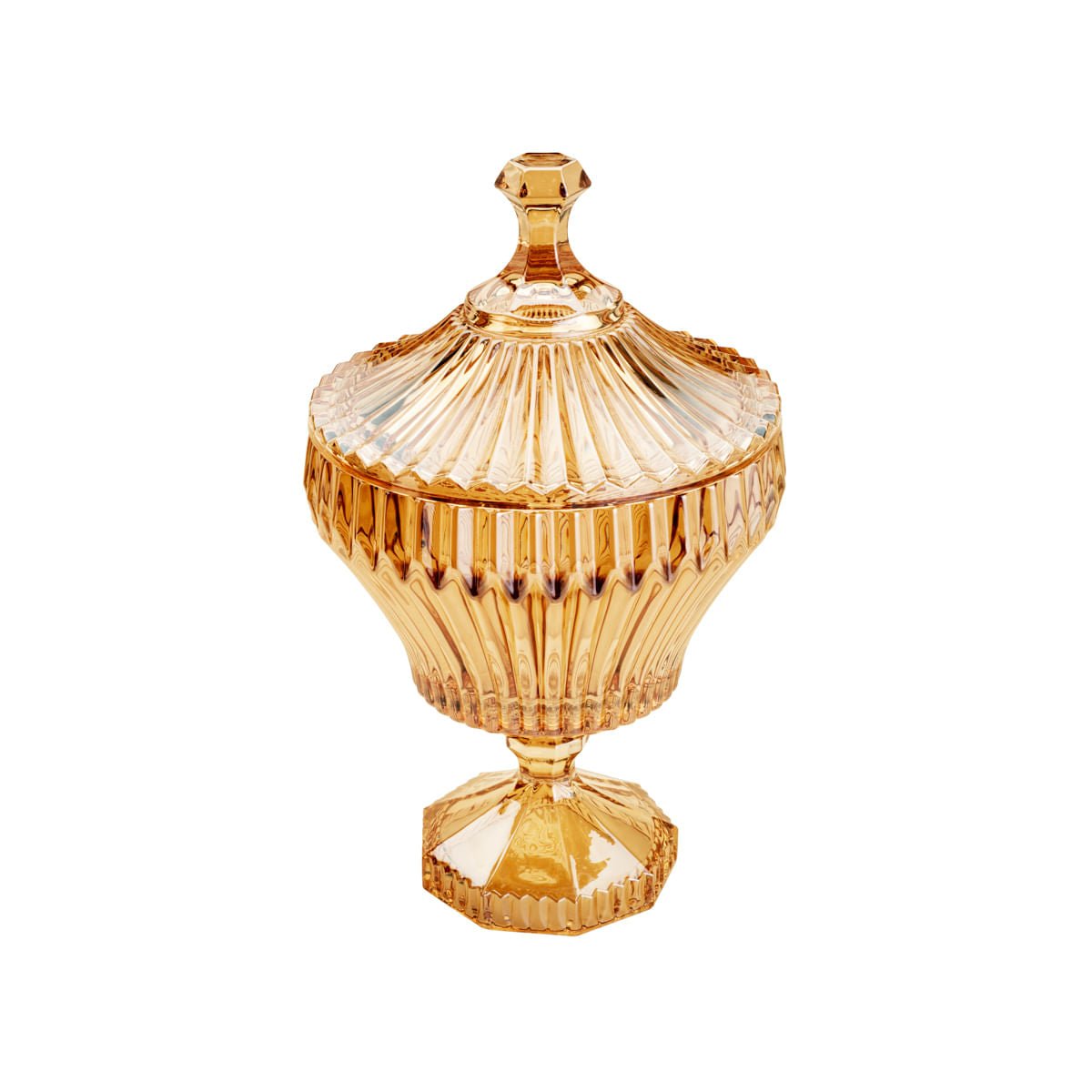 Bomboniere com Pé de Cristal de Chumbo Renaissance Âmbar 20cm - Ela Decora