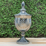 Bomboniere Potiche com Pé De Cristal Dublin Cinza Metalizado 24,5 cm - Ela Decora