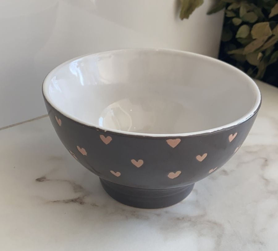 Bowl em Cerâmica Coração Cinza 13cm - Ela Decora