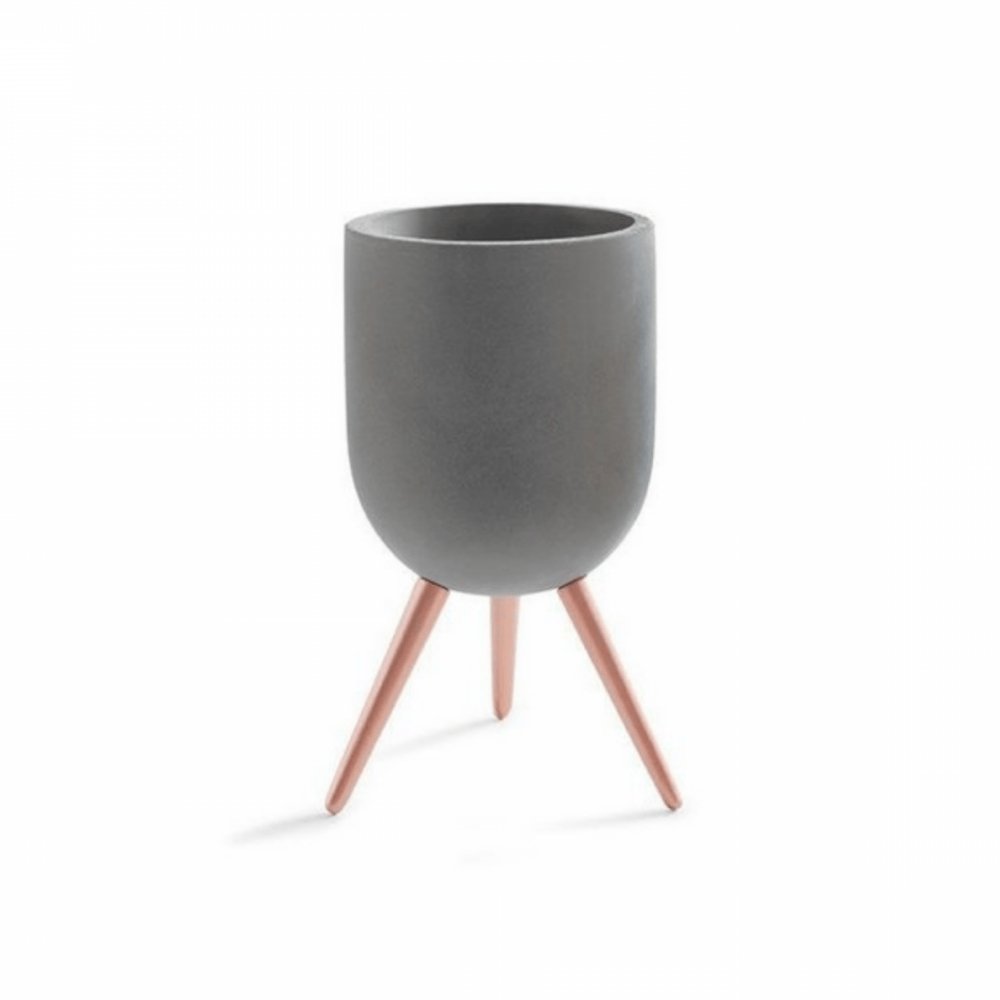 Cachepot Cimento Cinza Com Suporte Em Metal Rose Gold - 16 cm - Ela Decora