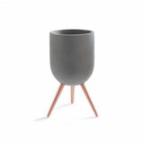 Cachepot Cimento Cinza Com Suporte Em Metal Rose Gold - 16 cm - Ela Decora