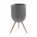 Cachepot Cimento Cinza Com Suporte Em Metal Rose Gold - 20,5 cm - Ela Decora