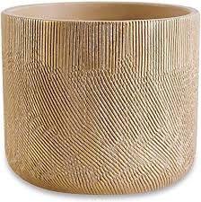Cachepot de Cimento Nude e Dourado G 22cm x 17,5cm - Ela Decora