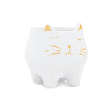 Cachepot Gato Em Cerâmica Branco Com Dourado - 10,5 cm - Ela Decora