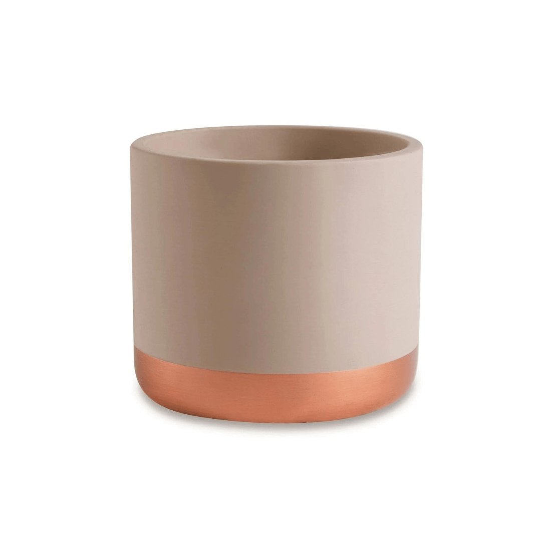 Cachepot Nude e Rose Gold Em Cimento 12,5 x 14 cm Faixa Inferior - Ela Decora