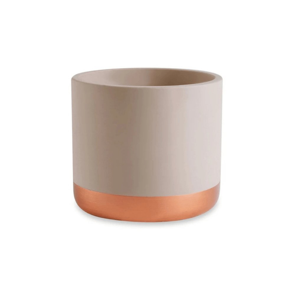 Cachepot Nude Faixa Inferior Rose Gold em Cimento - 10,5 cm - Ela Decora