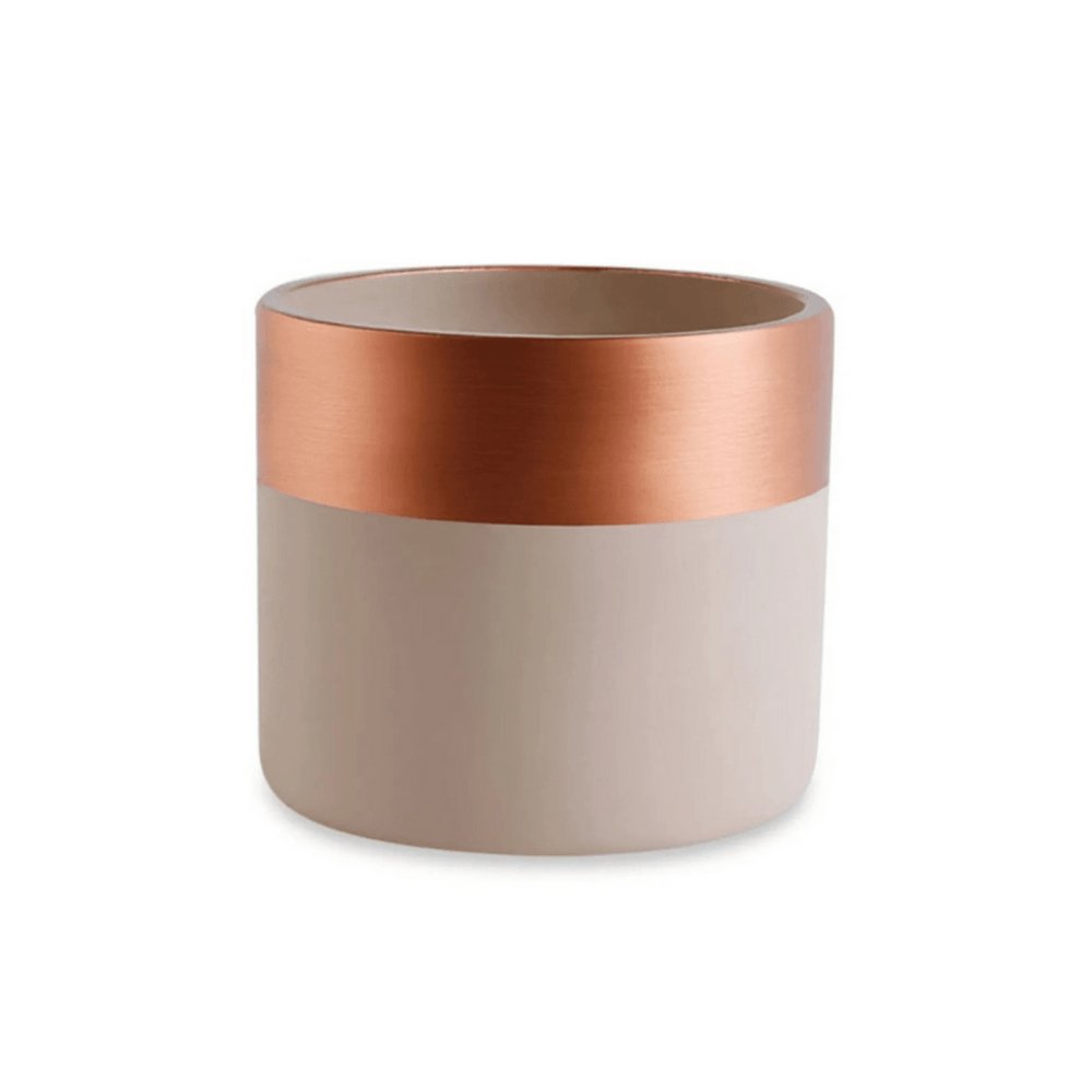 Cachepot Nude Faixa Superior Rose Gold em Cimento - 10,5 cm - Ela Decora
