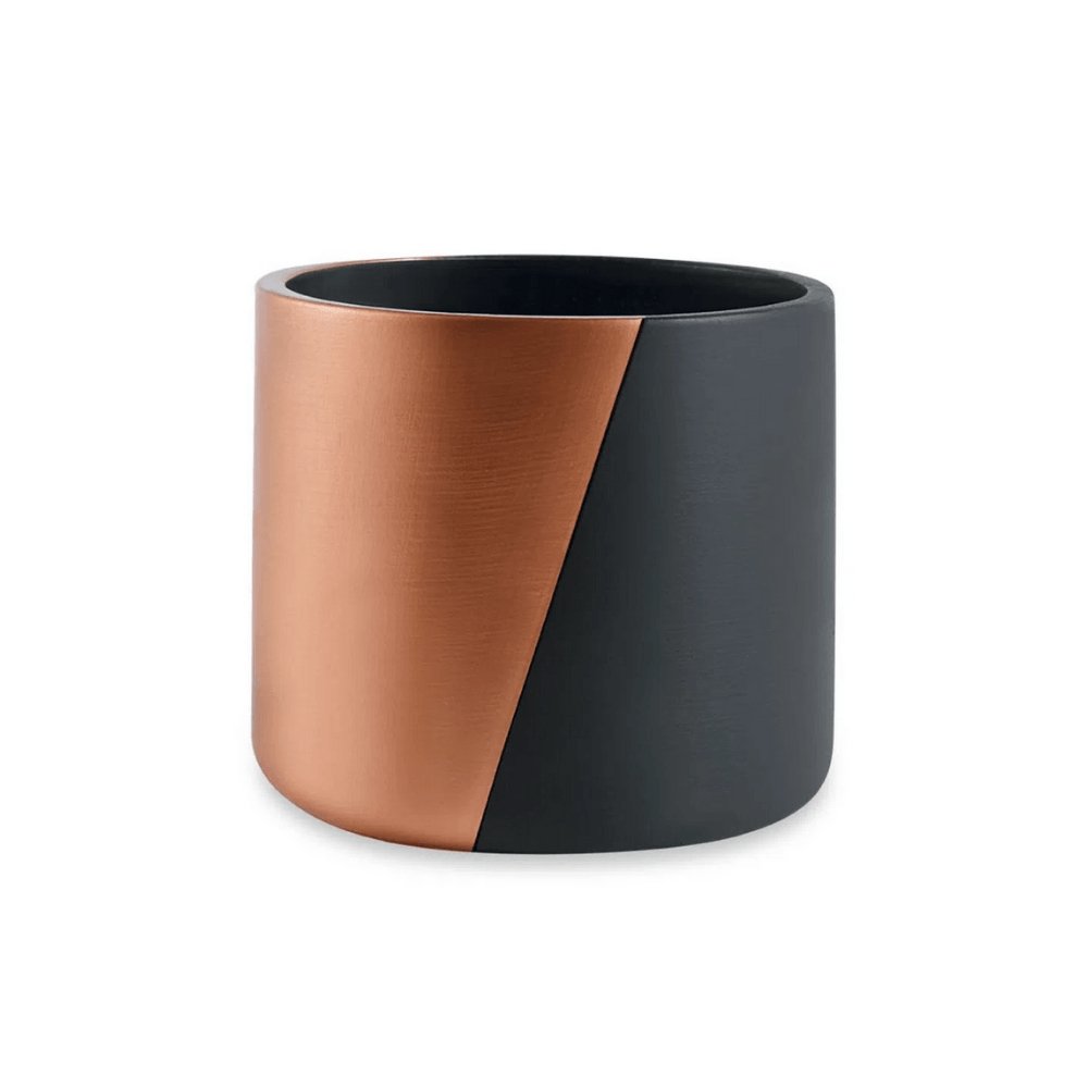 Cachepot Preto Faixa Diagonal Rose Gold em Cimento - 10,5 cm - Ela Decora