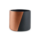 Cachepot Preto Faixa Diagonal Rose Gold em Cimento - 10,5 cm - Ela Decora
