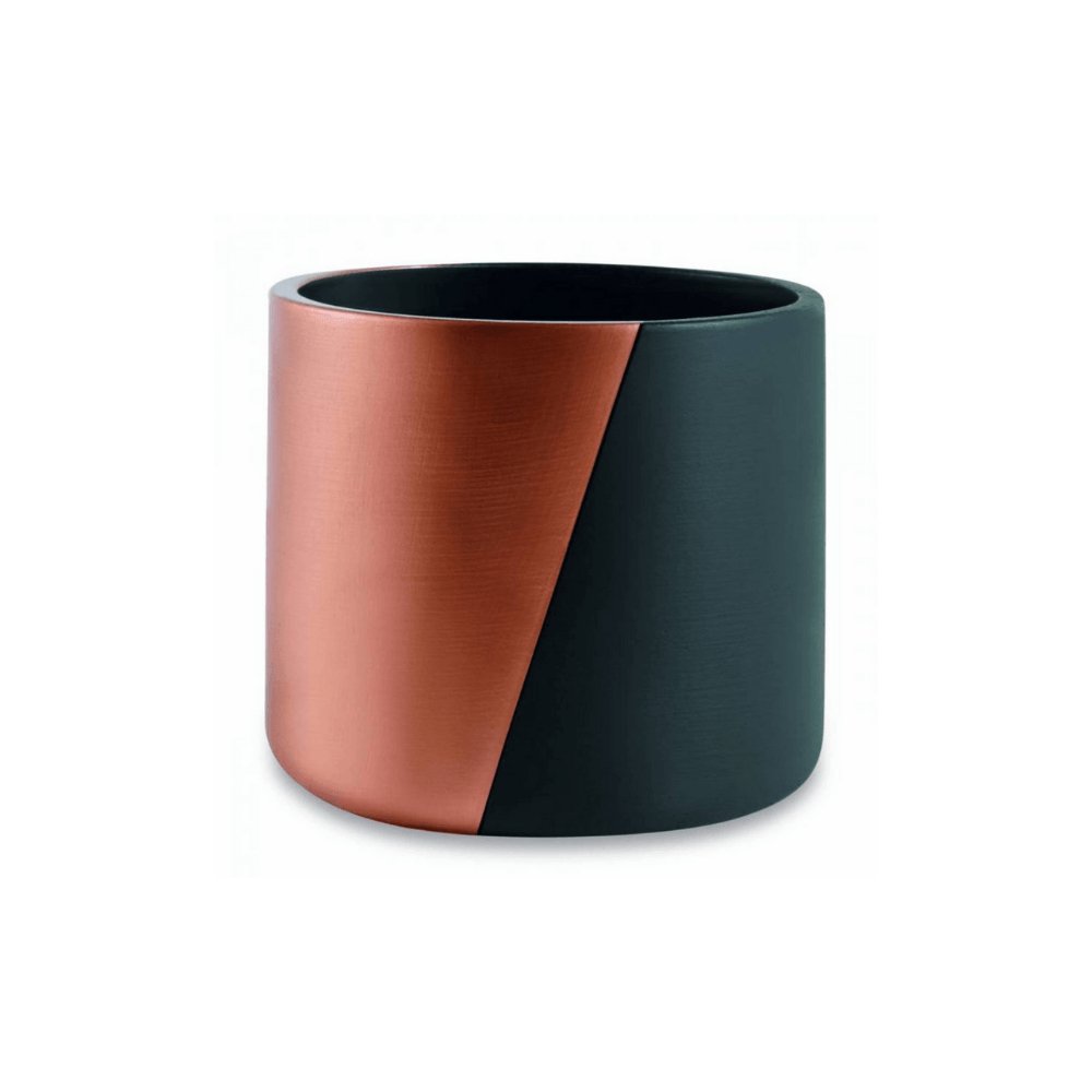 Cachepot Preto Faixa Diagonal Rose Gold em Cimento - 10,5 cm - Ela Decora