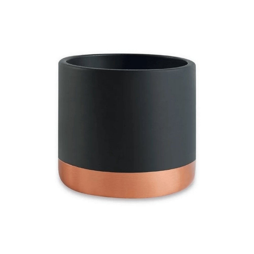 Cachepot Preto Faixa Inferior Rose Gold em Cimento - 10,5 cm - Ela Decora