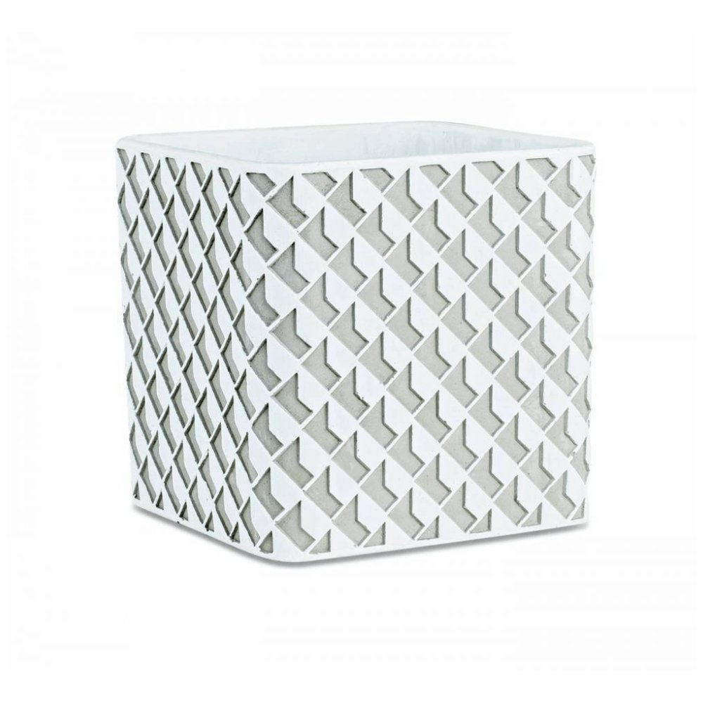 Cachepot Vaso Decorativo Branco e Cinza Cimento P - 14 cm - Ela Decora