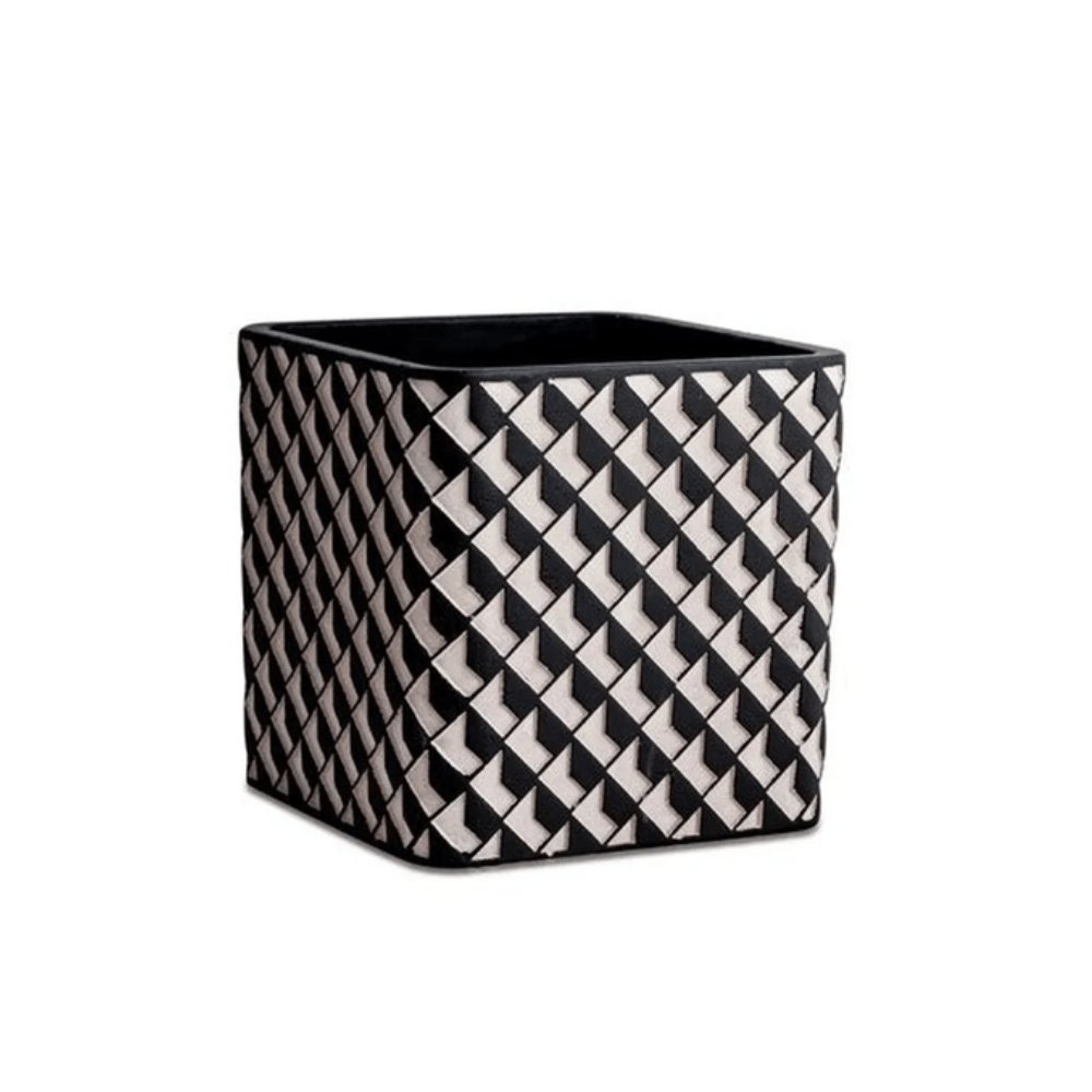 Cachepot Vaso Decorativo Cimento Pied Poule Preto e Branco P - 14 cm - Ela Decora